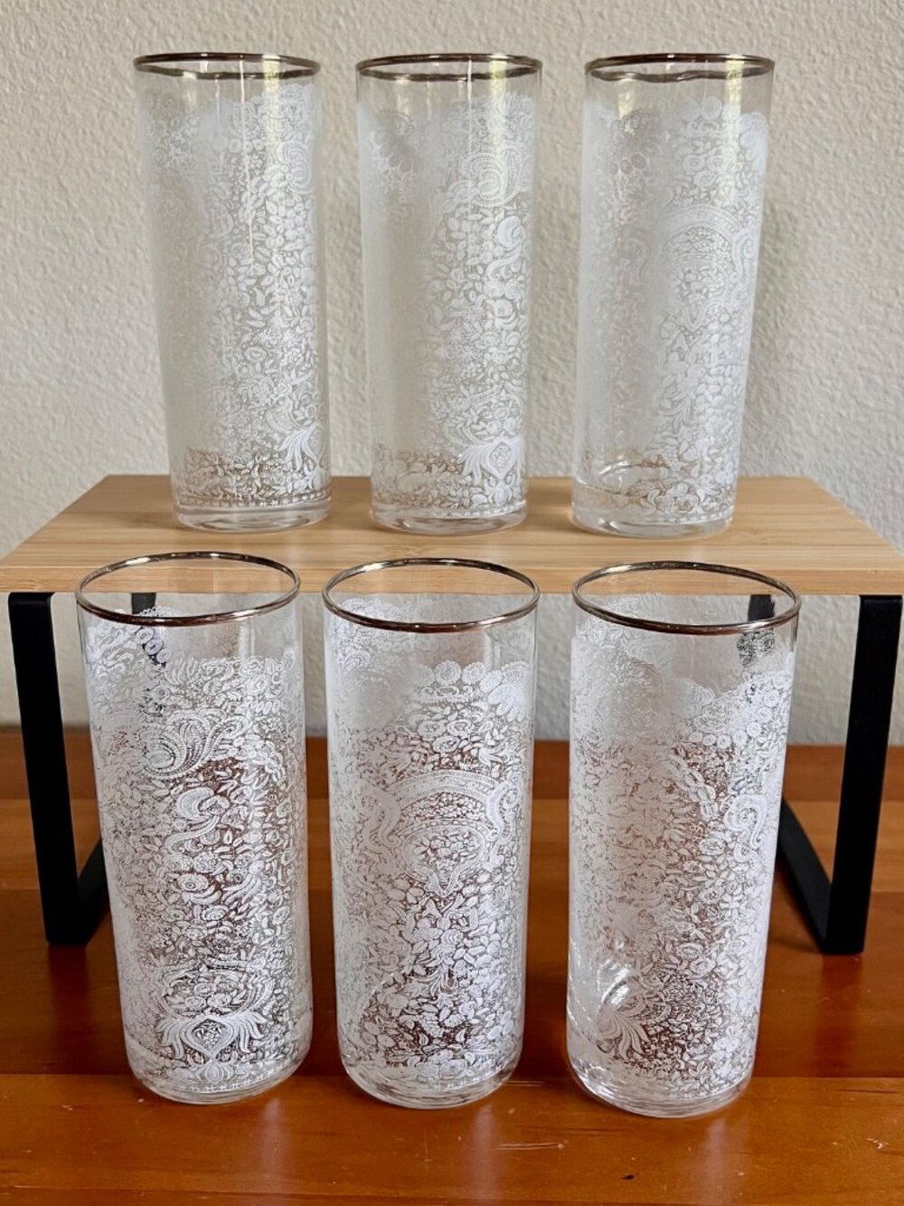 Vintage Libbey Lace Floral Embossed Glass Tumblers, Kitchen Glass Drinkware